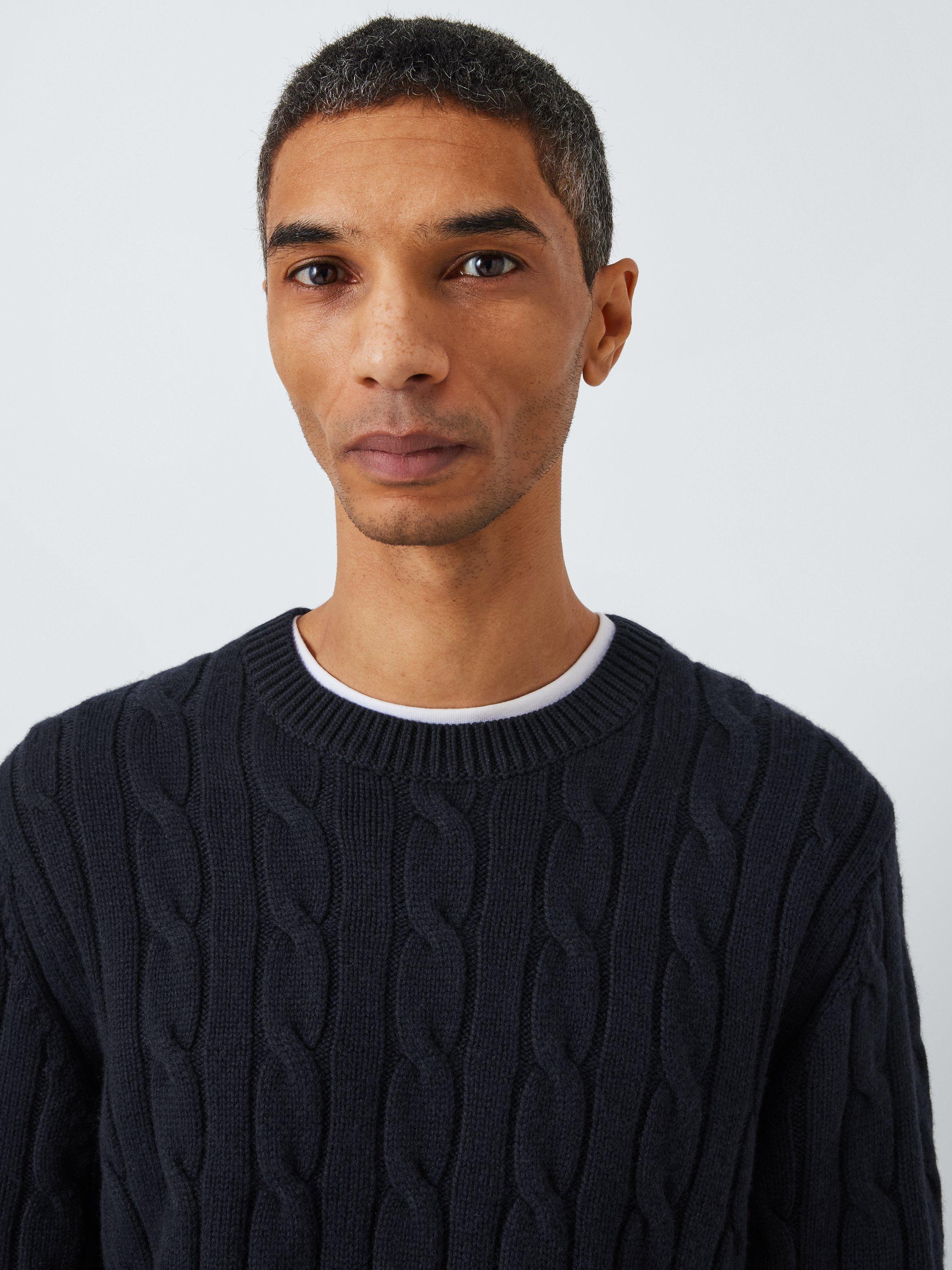 Product image 5 of 6, which shows Theory Montana Cable Knit Wool & Cashmere Blend Sweater, Darkest Navy - 1ds, S