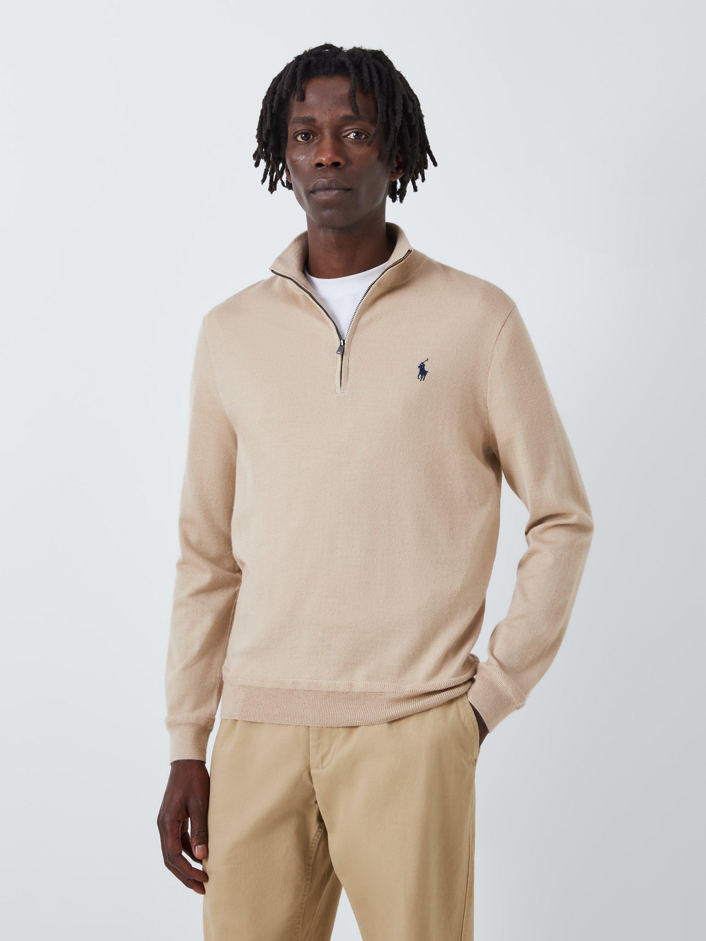 Polo Golf by Ralph Lauren Wool Blend Quarter Zip Jumper Basic Sand Navy Pp