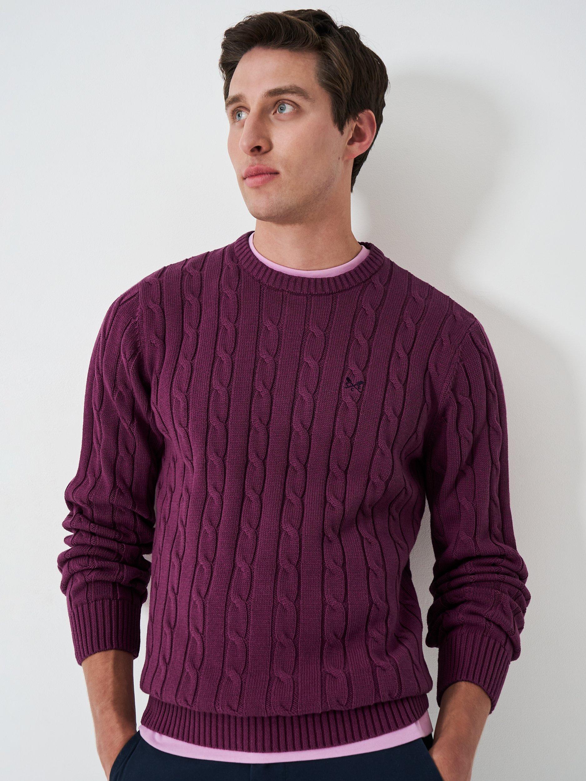 Crew Clothing Cable Knit Cotton Jumper Light Purple