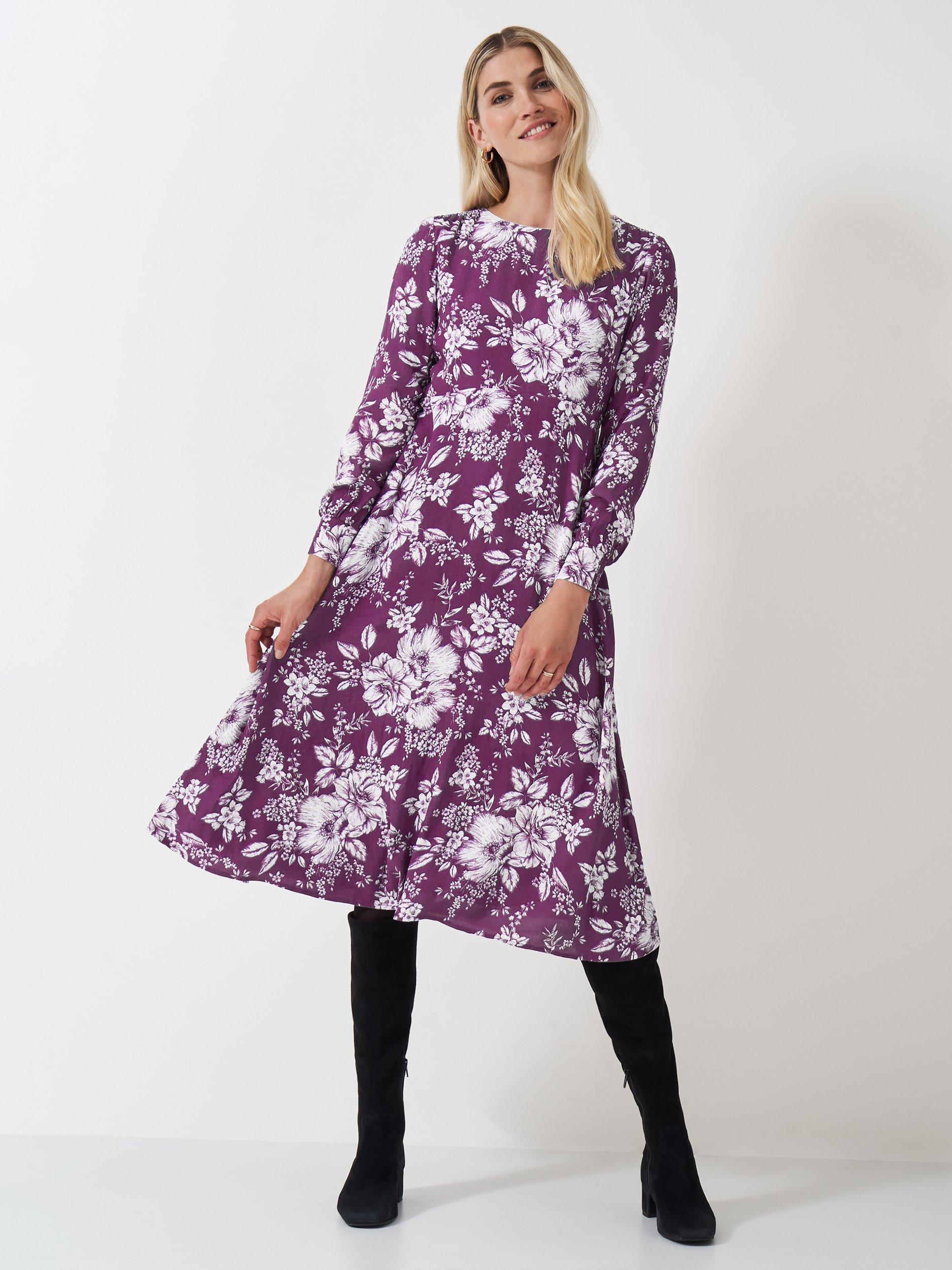 Crew Clothing Nala Floral Shirred Midi Dress, Multi