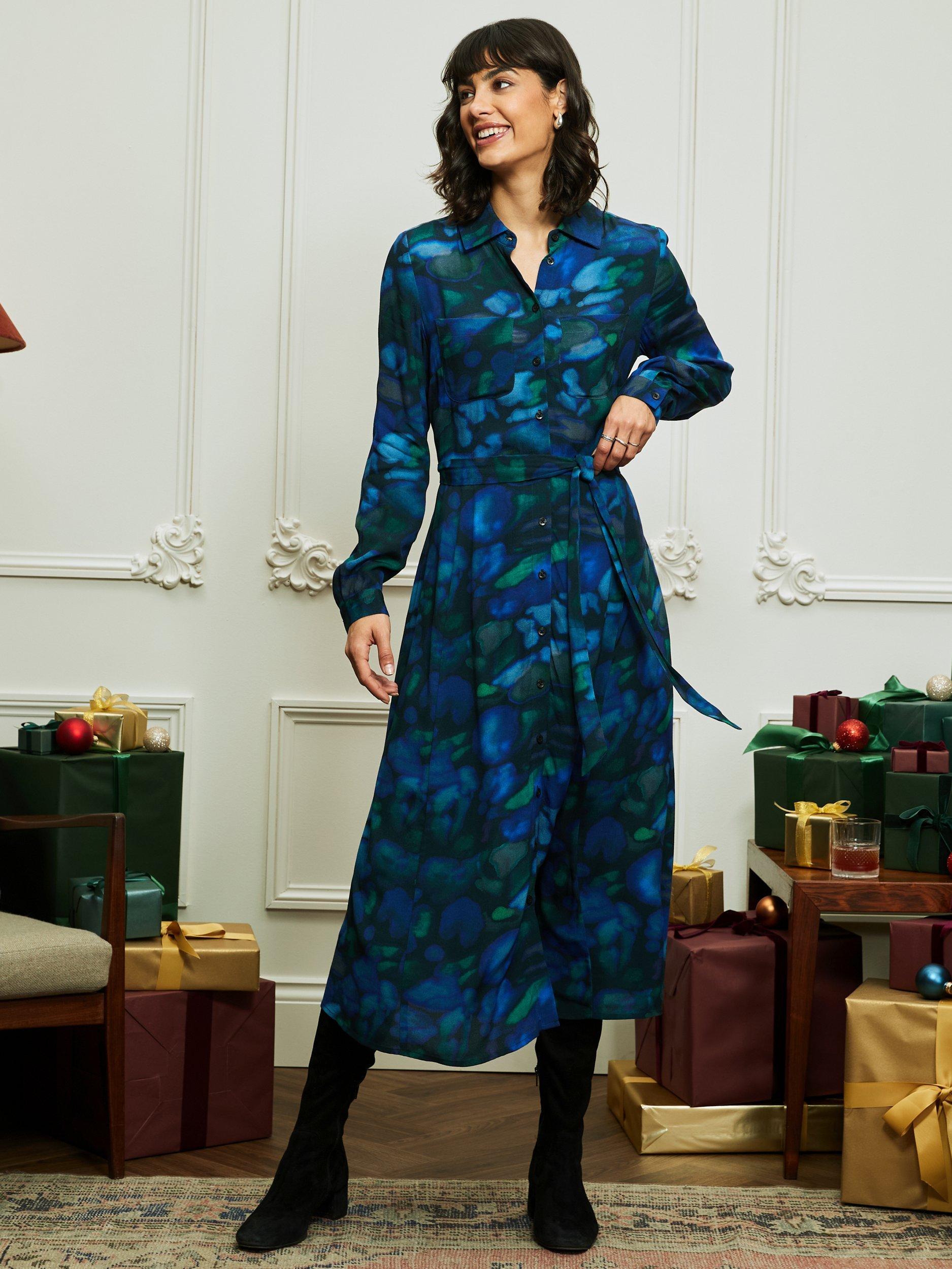 Crew Clothing Sienna Floral Dress, Multi/Blue