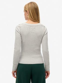 Superdry Athletic Button Down Long Sleeve Top, Ice Grey Marl - view 2, Ice Grey Marl