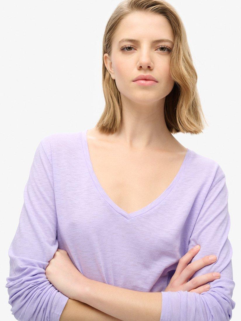 Product image 3 of 5, which shows Superdry Long Sleeve V-Neck Jersey Top, Lavender Purple, 14