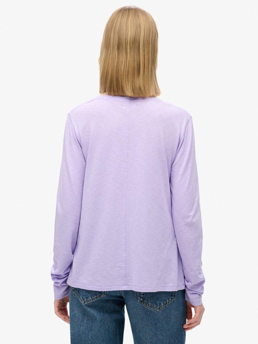 Product image 4 of 5, which shows Superdry Long Sleeve V-Neck Jersey Top, Lavender Purple, 14