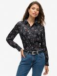 Superdry SHeer Luxe Floral Blouse, Autumn Meadow Black