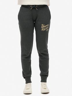 Superdry Luxe Metallic Logo Slim Joggers, Nearly Black Heather