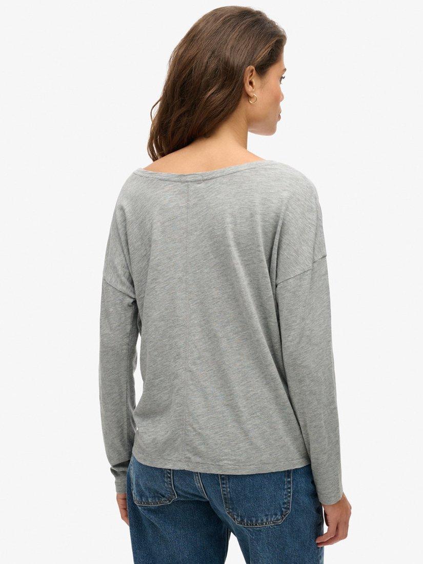 Product image 2 of 5, which shows Superdry Long Sleeve Jersey Top, Smoke Grey Marl, 16