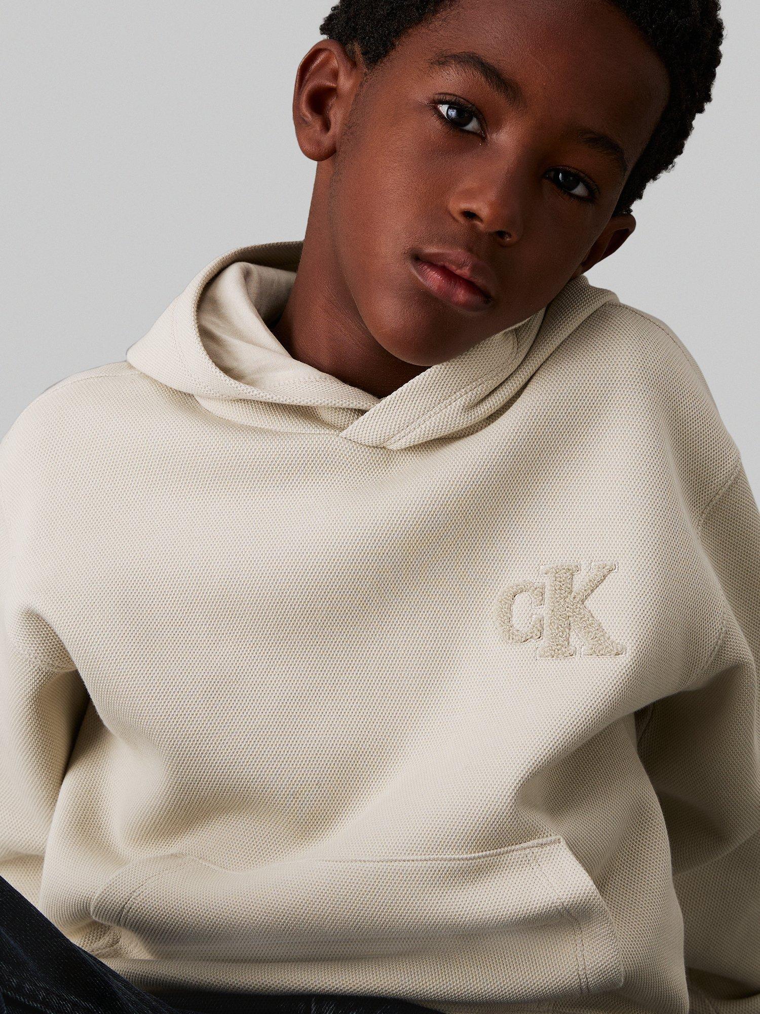 Product image 3 of 4, which shows Calvin Klein Jeans Kids' Bonded Pique Hoodie, Pelican, 8 years