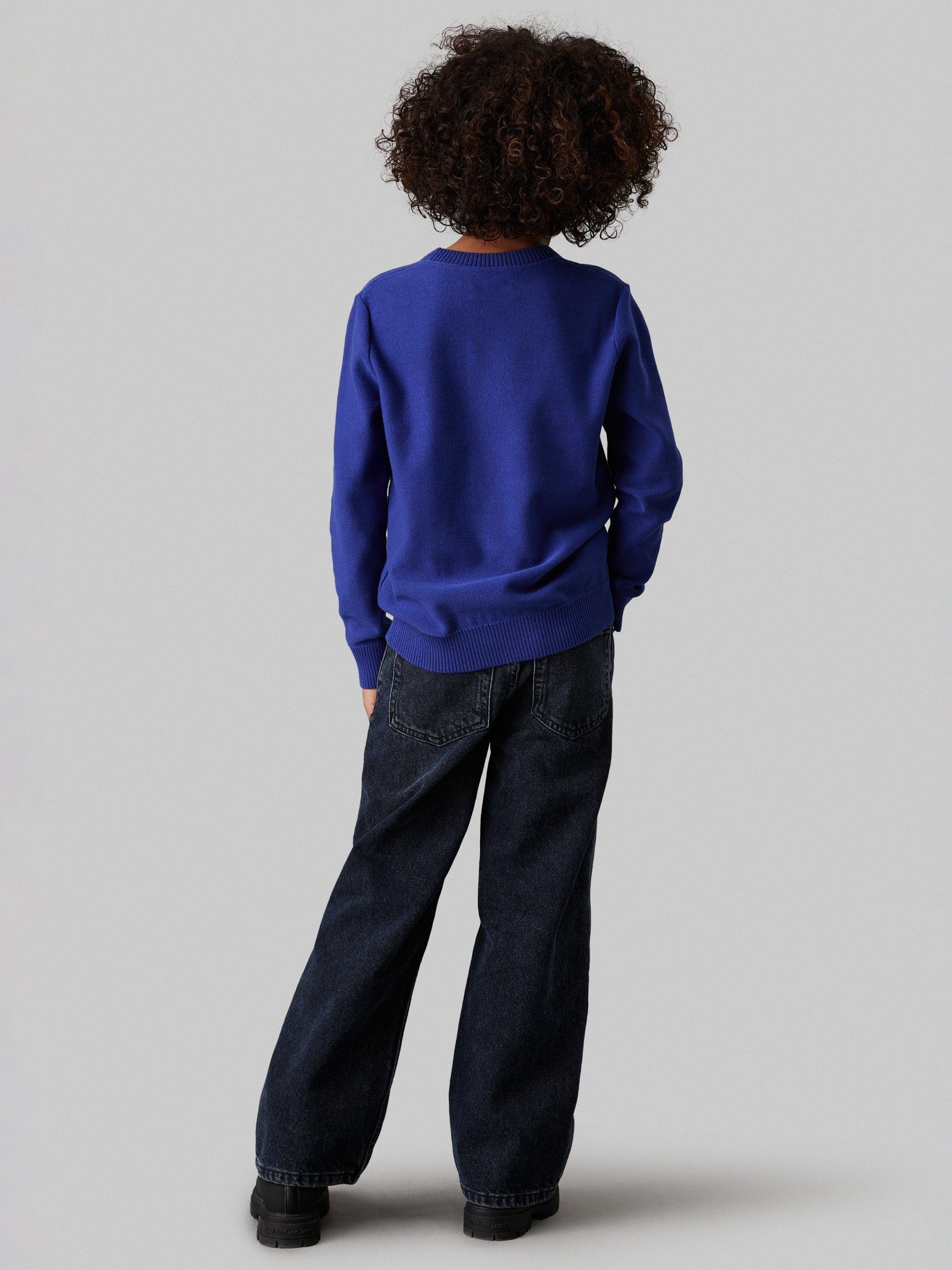 Product image 2 of 4, which shows Calvin Klein Kids' Organic Cotton Monogram Logo Jumper, Pigment Blue, 10 years