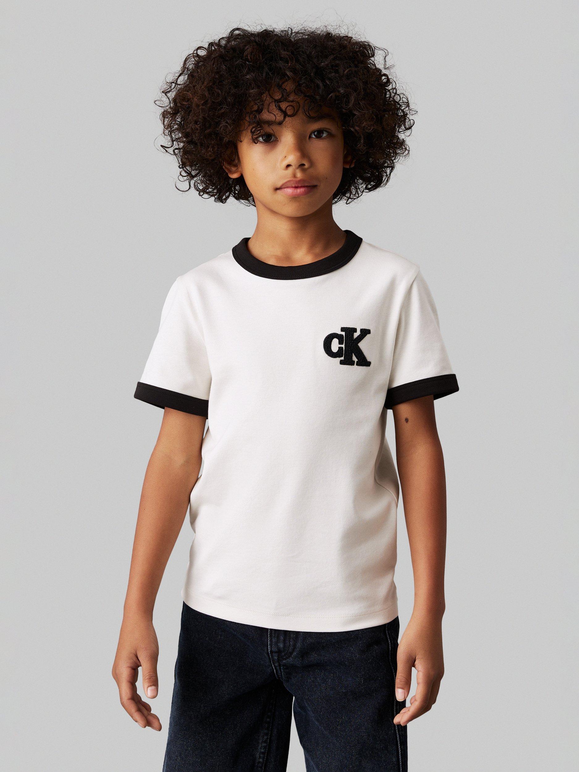 Calvin Clein Kids' Cotton Mono Crew Neck T-Shirt, Ivory