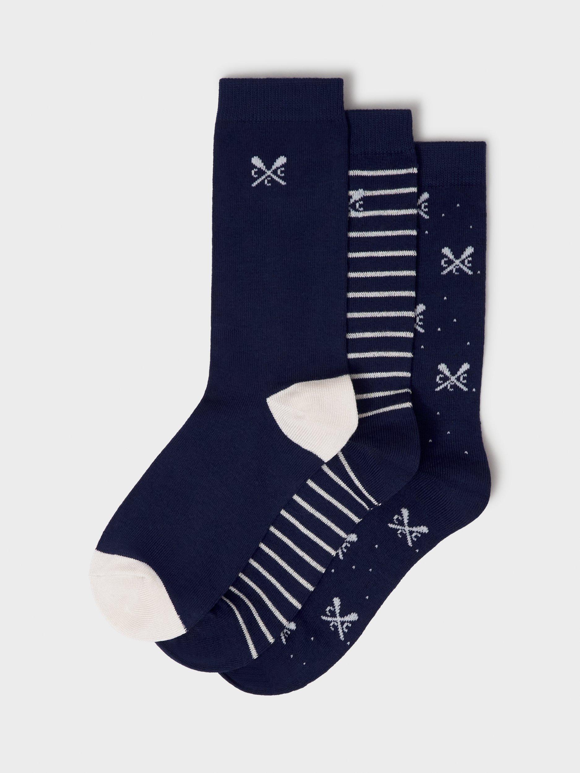 Product image 1 of 2, which shows Crew Clothing Bamboo Blend Ankle Socks, Pack of 3, Navy Blue, One Size