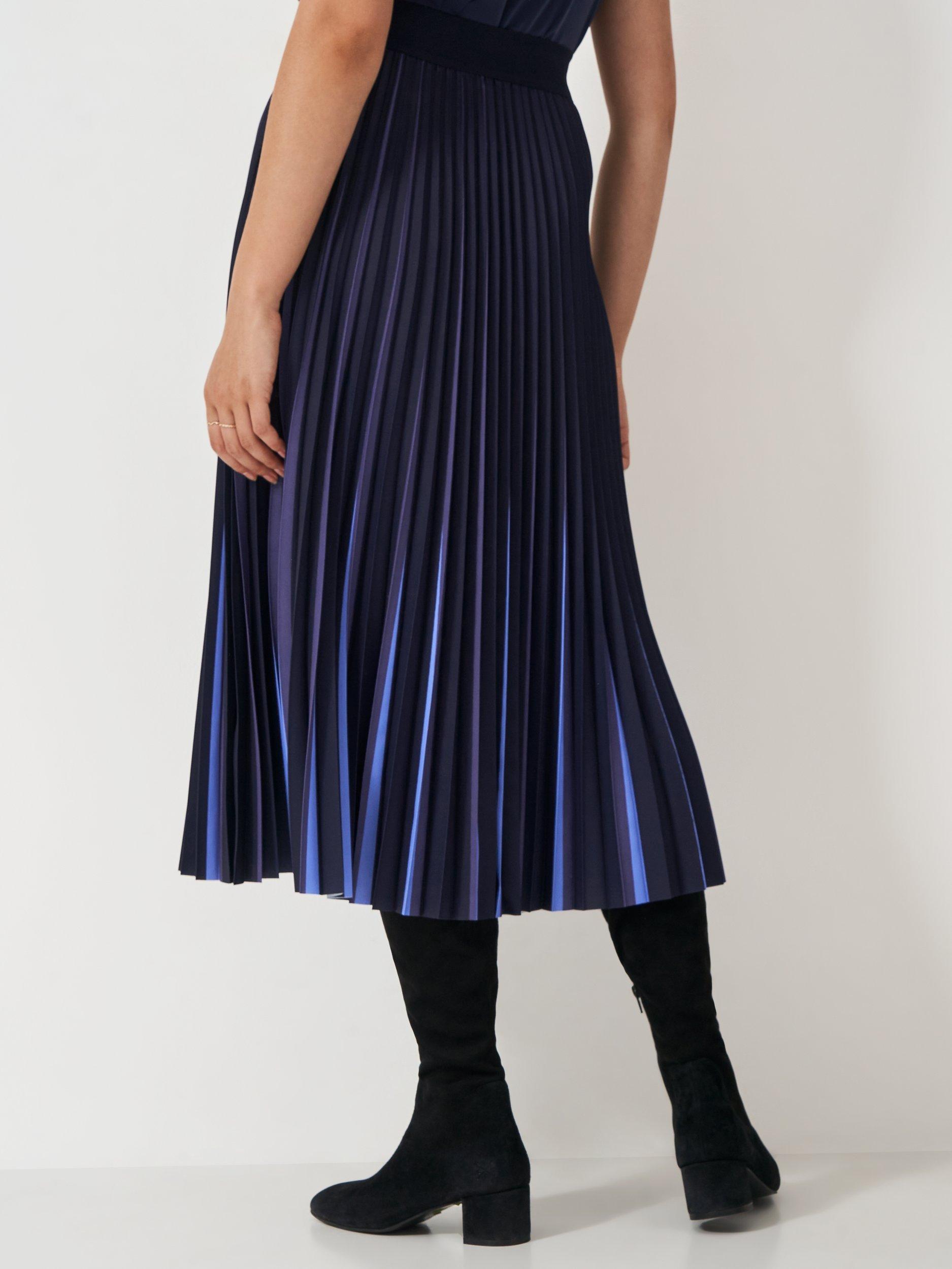 Crew Clothing Mara Stripe Pleat Skirt Blue