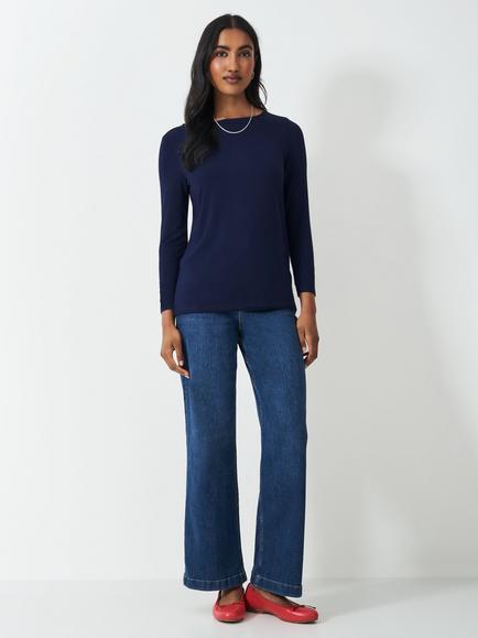 Crew Clothing Jemma Boat Neck Top - view 2, Navy Blue