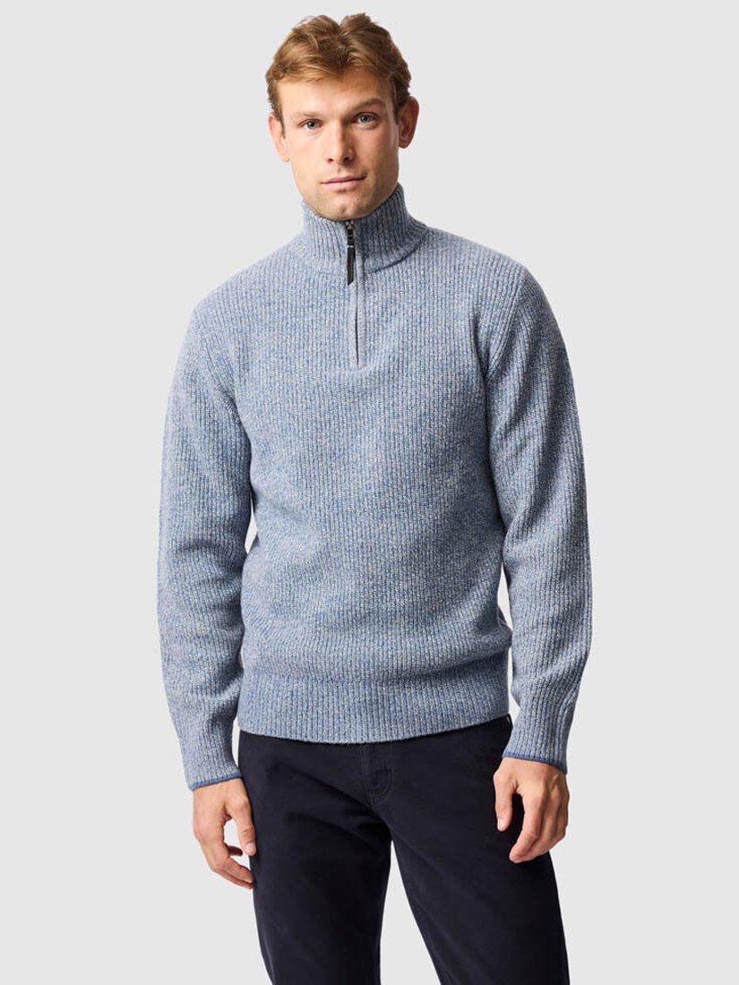Product image 1 of 5, which shows Rodd & Gunn Robbies Road Lambswool Quarter Zip Neck Jumper, Surf, XS
