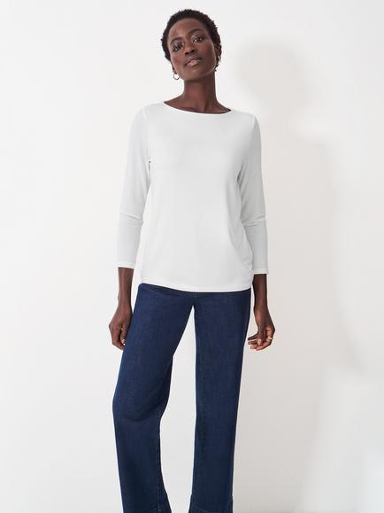 Crew Clothing Jemma Boat Neck Top, White