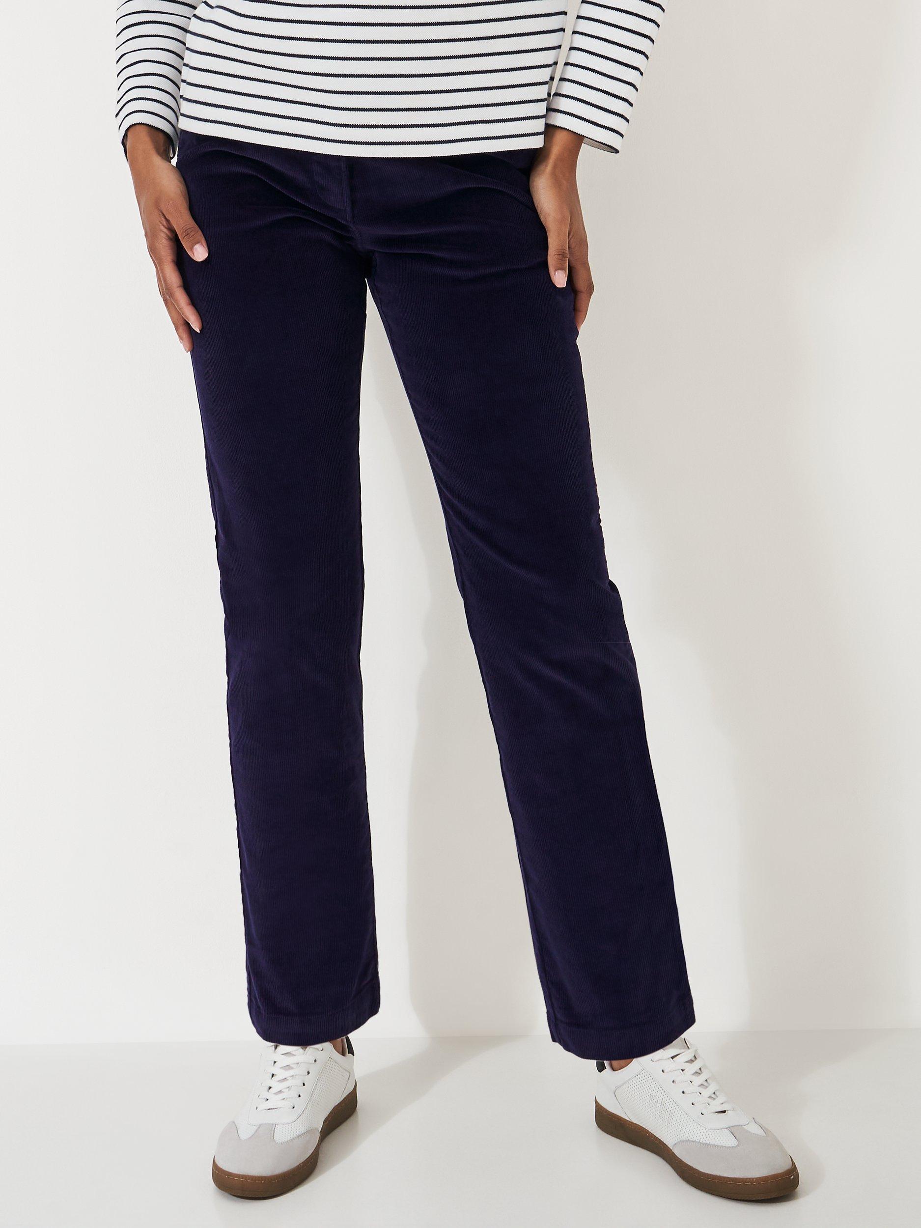 Product image 1 of 4, which shows Crew Clothing Corduroy Tapered Trousers, Navy Blue, 8