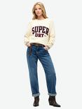 Superdry Slouchy Knitted Graphic Organic Cotton Jumper, Off White/Multi