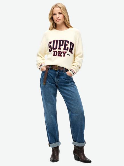 Superdry Slouchy Knitted Graphic Organic Cotton Jumper, Off White/Multi - view 2, Off White/Multi
