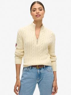 Superdry Rugby Henley Jumper, Cable Cream, Cable Cream