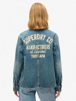 Superdry Embroidered Organic Cotton Denim Jacket, Fulton Vintage Blue - view 2, Fulton Vintage Blue
