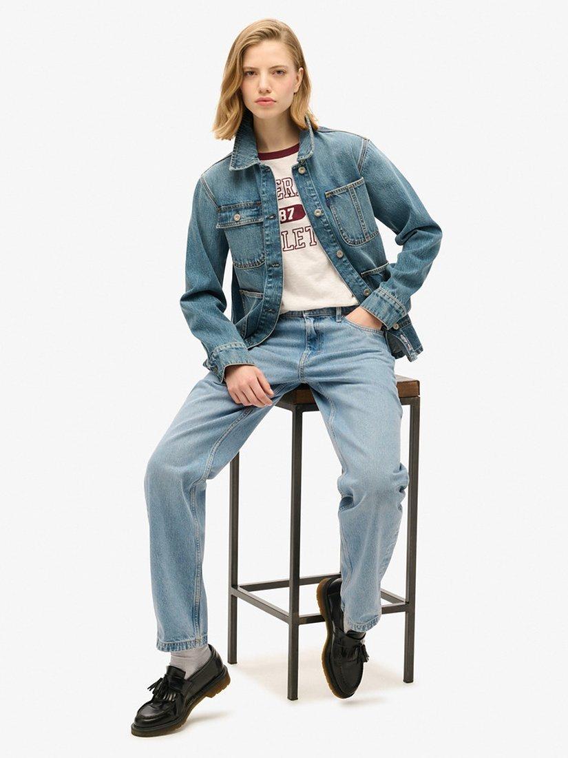 Product image 3 of 5, which shows Superdry Embroidered Organic Cotton Denim Jacket, Fulton Vintage Blue, 12