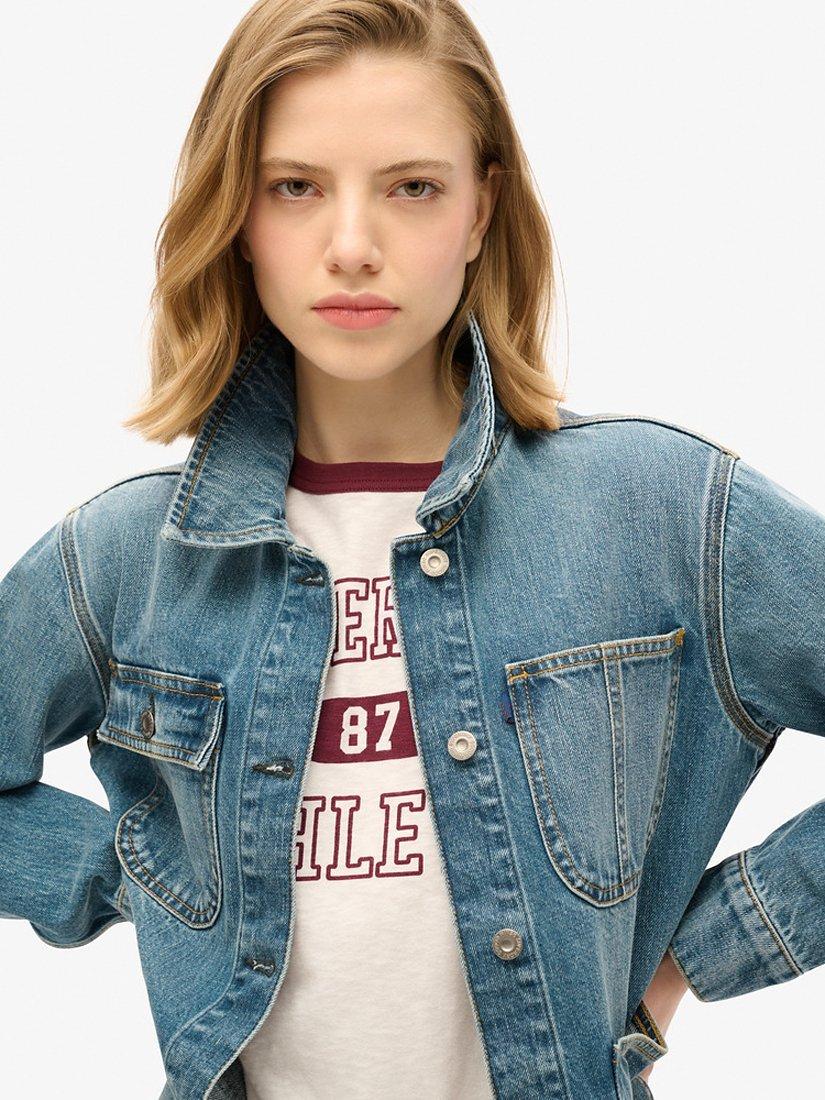 Product image 4 of 5, which shows Superdry Embroidered Organic Cotton Denim Jacket, Fulton Vintage Blue, 12