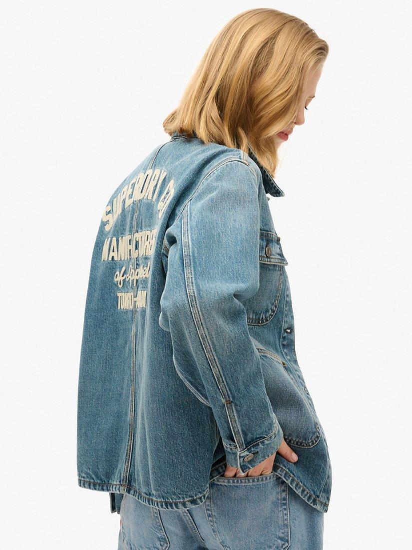 Product image 5 of 5, which shows Superdry Embroidered Organic Cotton Denim Jacket, Fulton Vintage Blue, 12