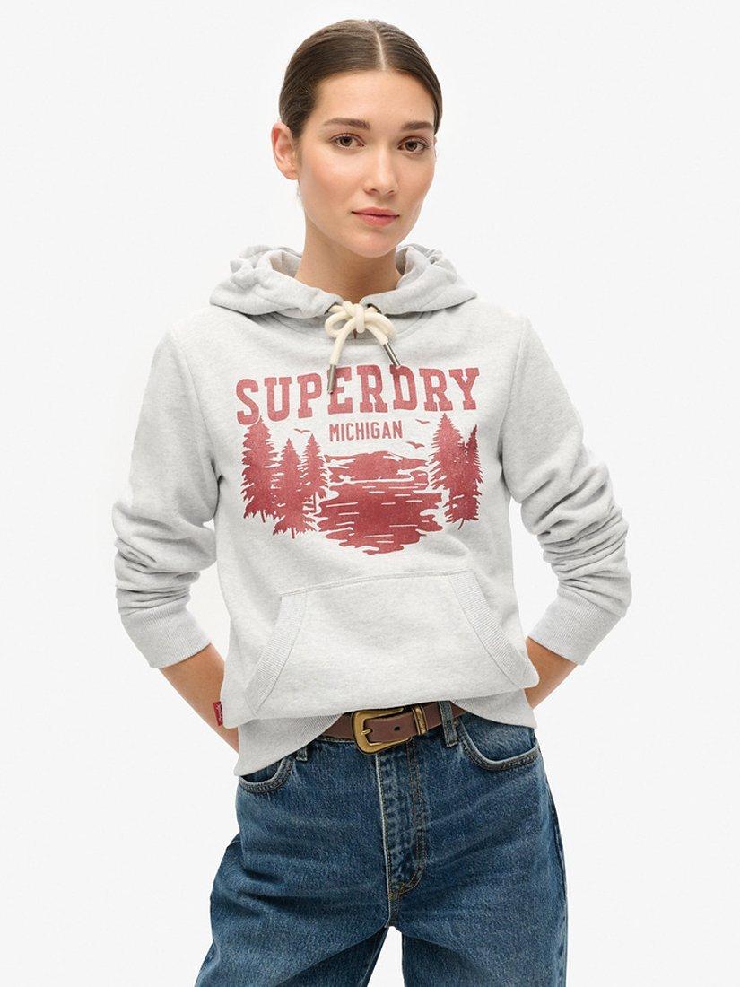 Product image 1 of 4, which shows Superdry Lo-Fi Outdoor Graphic Hoodie, Flake Grey, 12