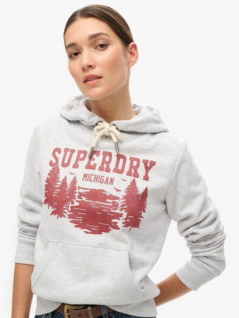 Product image 4 of 4, which shows Superdry Lo-Fi Outdoor Graphic Hoodie, Flake Grey, 12