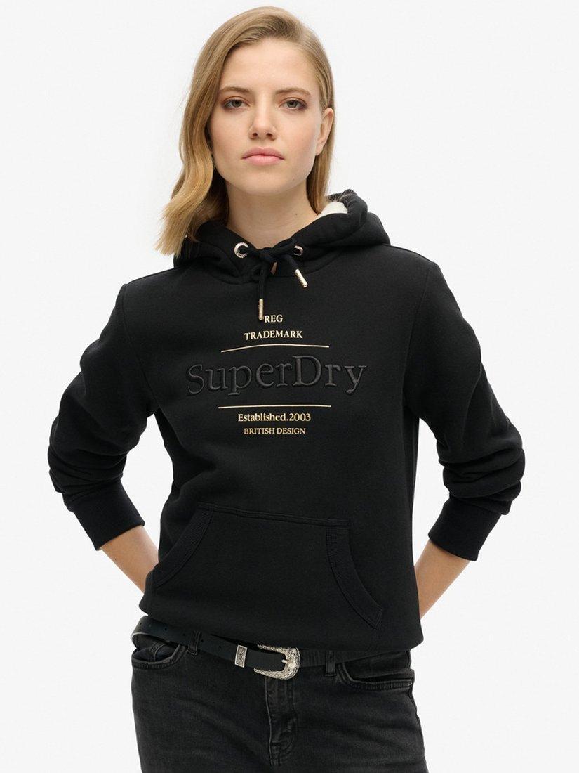 Product image 1 of 5, which shows Superdry Luxe Metallic Logo Hoodie, Black, 12