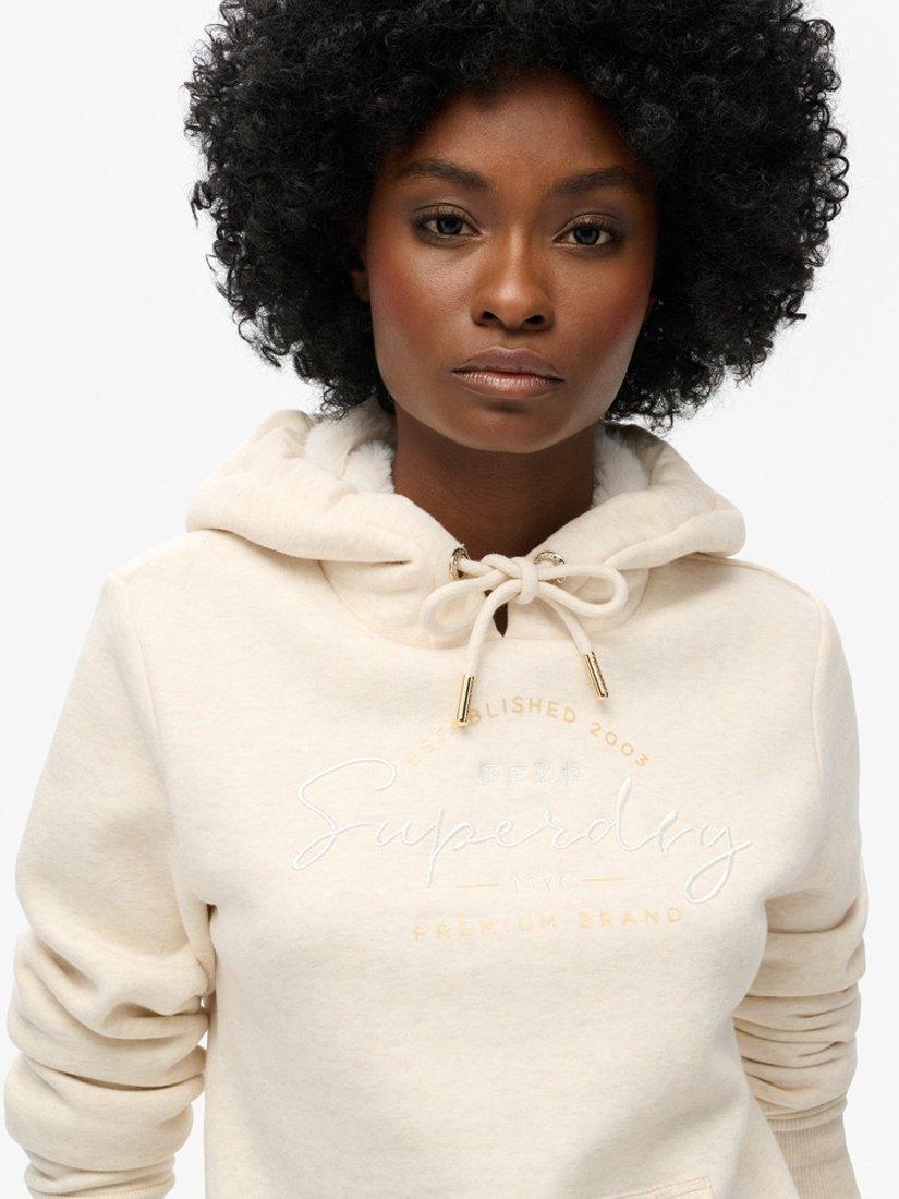 Product image 6 of 7, which shows Superdry Luxe Metallic Logo Hoodie, Oat Cream Marl, 14