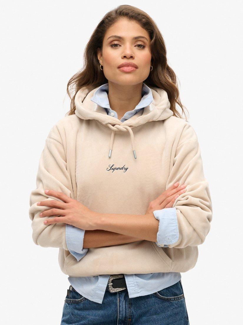 Superdry Country Club Velour Loose Hoodie, Off Grey
