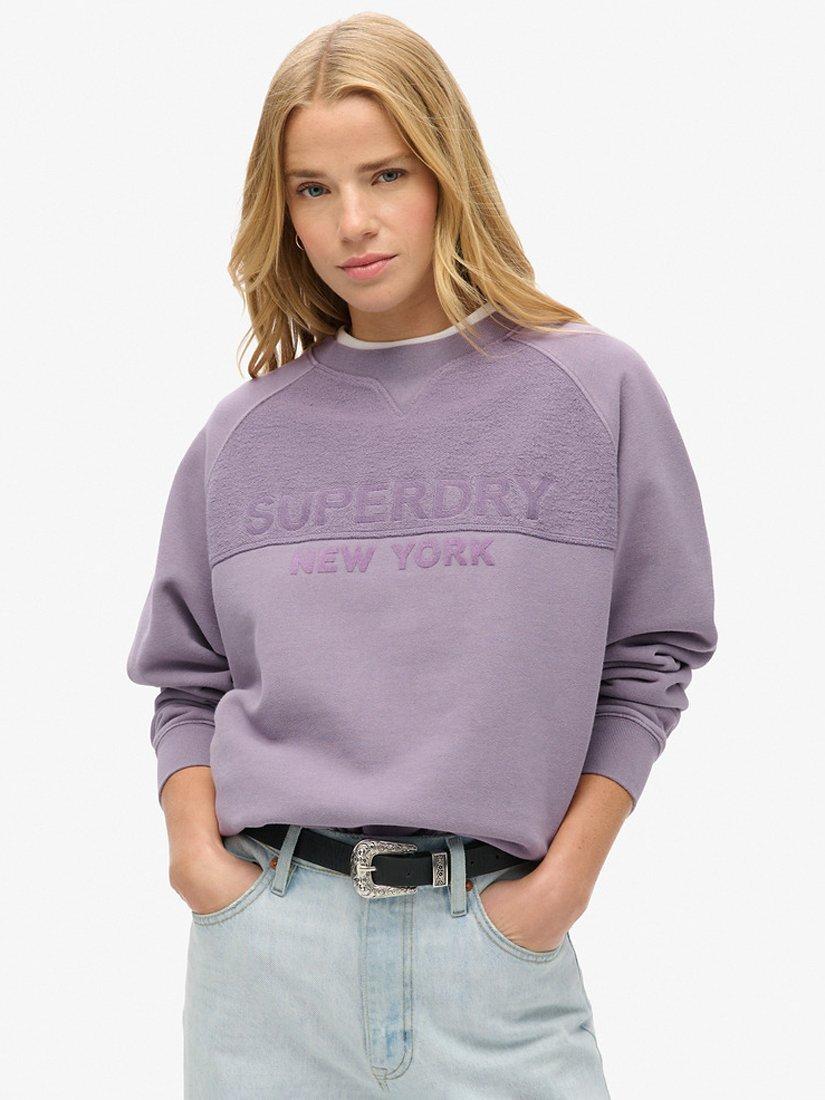 Superdry Sport Luxe Panelled Loose Crew Sweatshirt, Purple Sage
