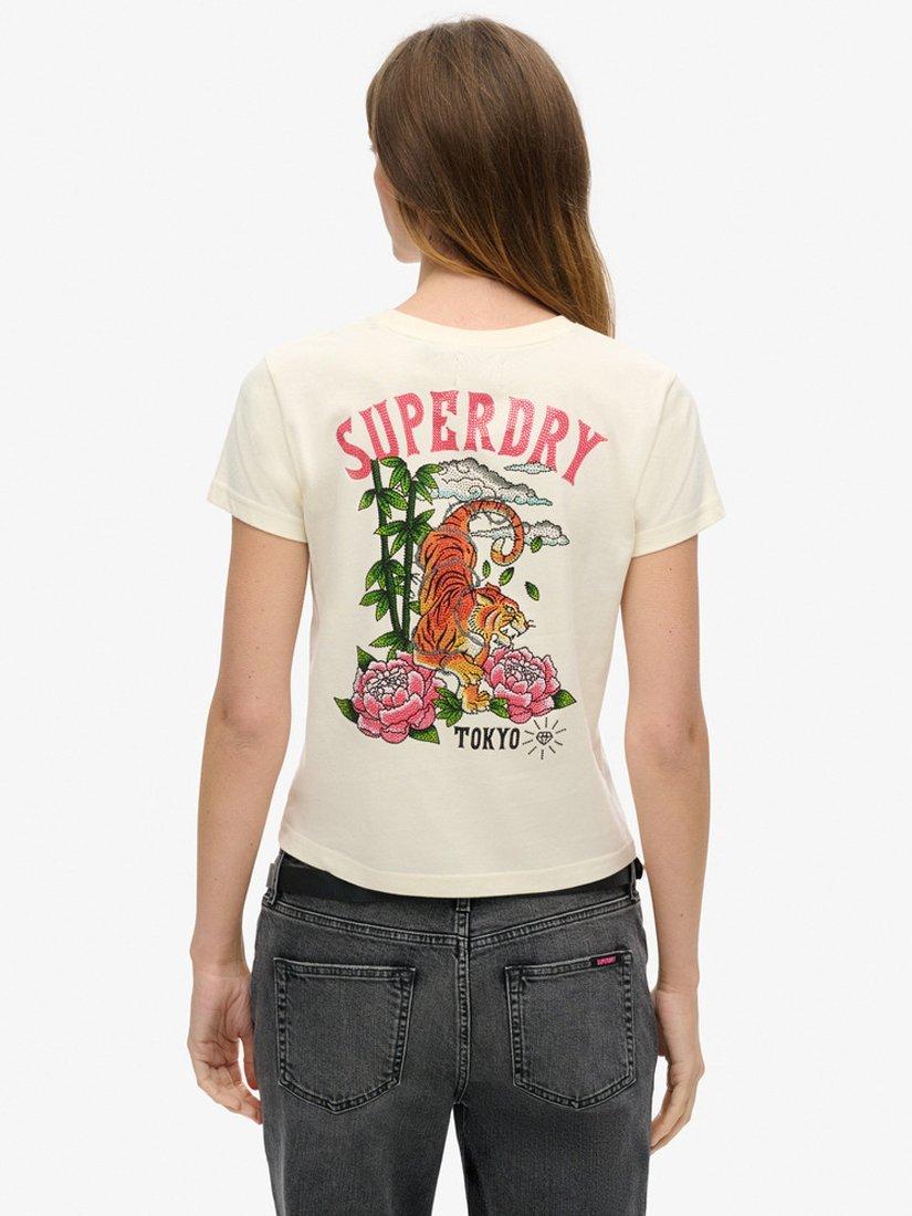 Product image 2 of 5, which shows Superdry Tattoo Rhinestone Fitted T-Shirt, Rice White, 12