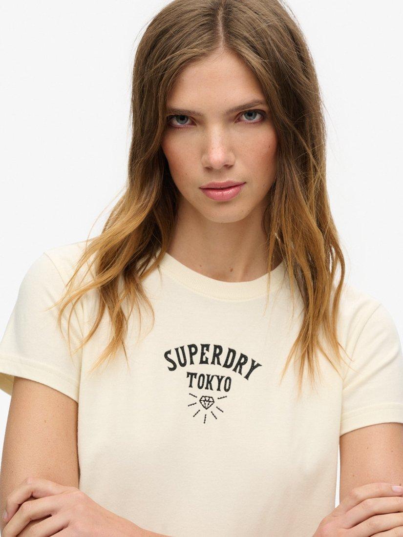 Product image 4 of 5, which shows Superdry Tattoo Rhinestone Fitted T-Shirt, Rice White, 12