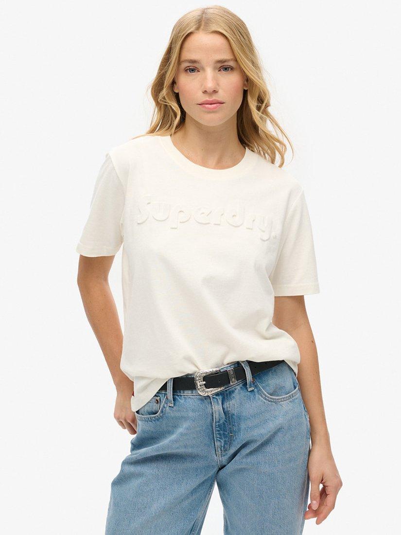 Superdry Embossed Logo Relaxed T-Shirt, New Chalk White