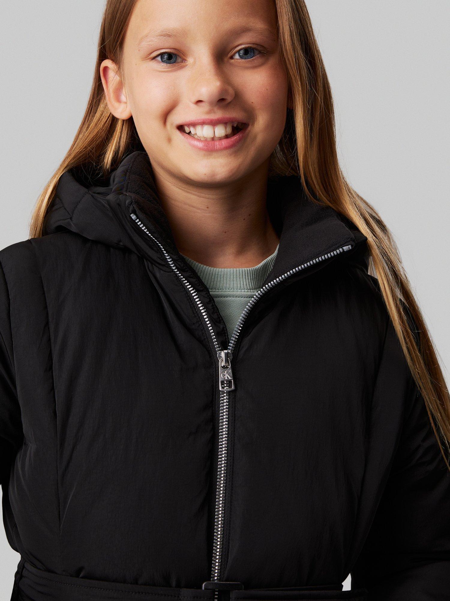 Product image 2 of 3, which shows Calvin Klein Kids' Classic Belted Hooded Coat, Ck Black, 8 years