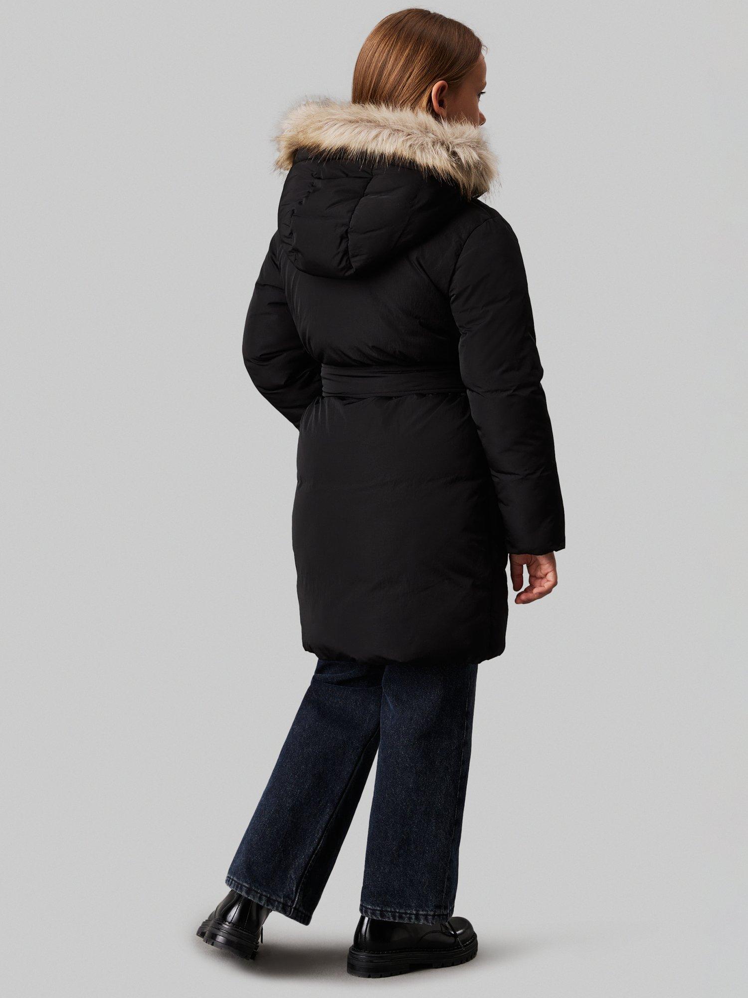 Product image 3 of 3, which shows Calvin Klein Kids' Classic Belted Hooded Coat, Ck Black, 8 years