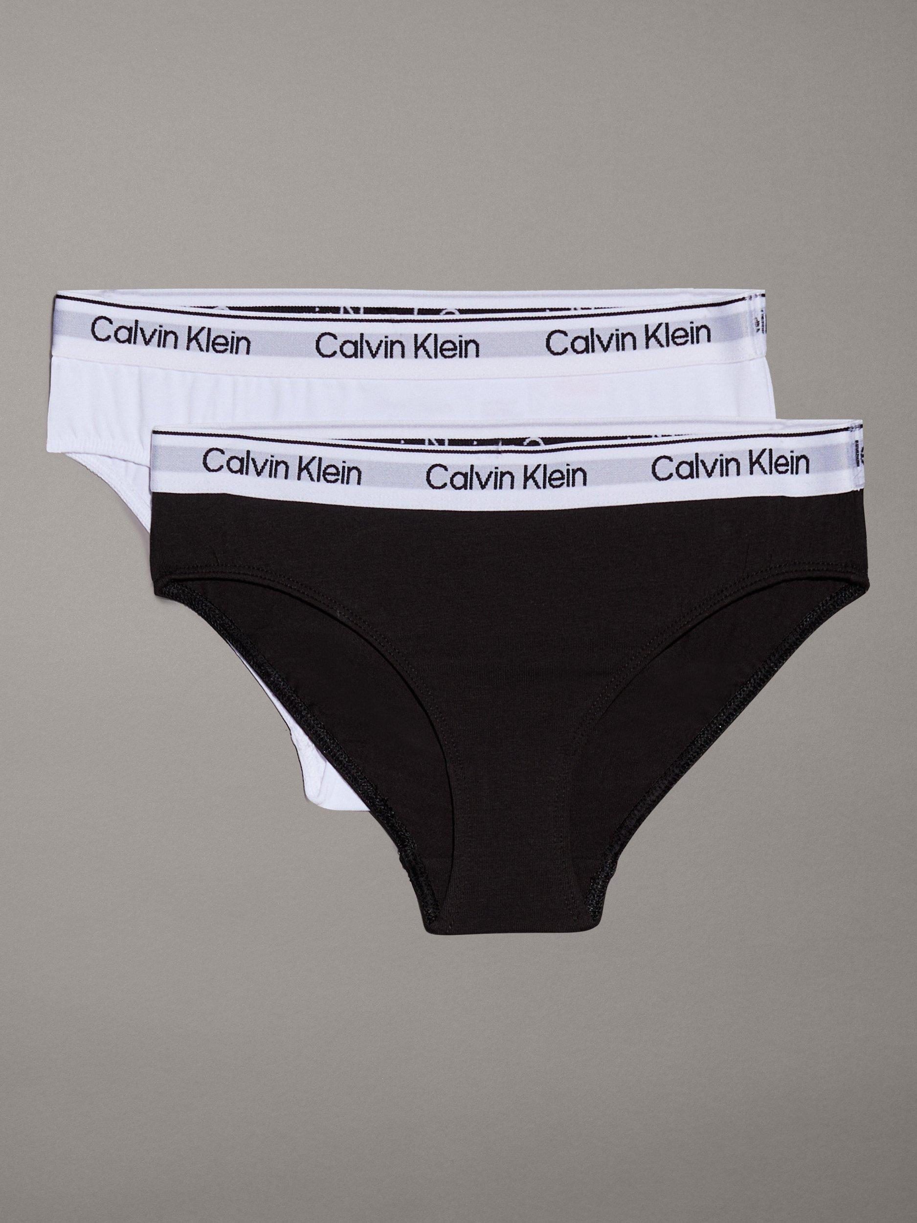 Product image 2 of 2, which shows Calvin Klein Kids' Modern Cotton Bikini Knickers, Pack of 2, White/Black, 10-12 years