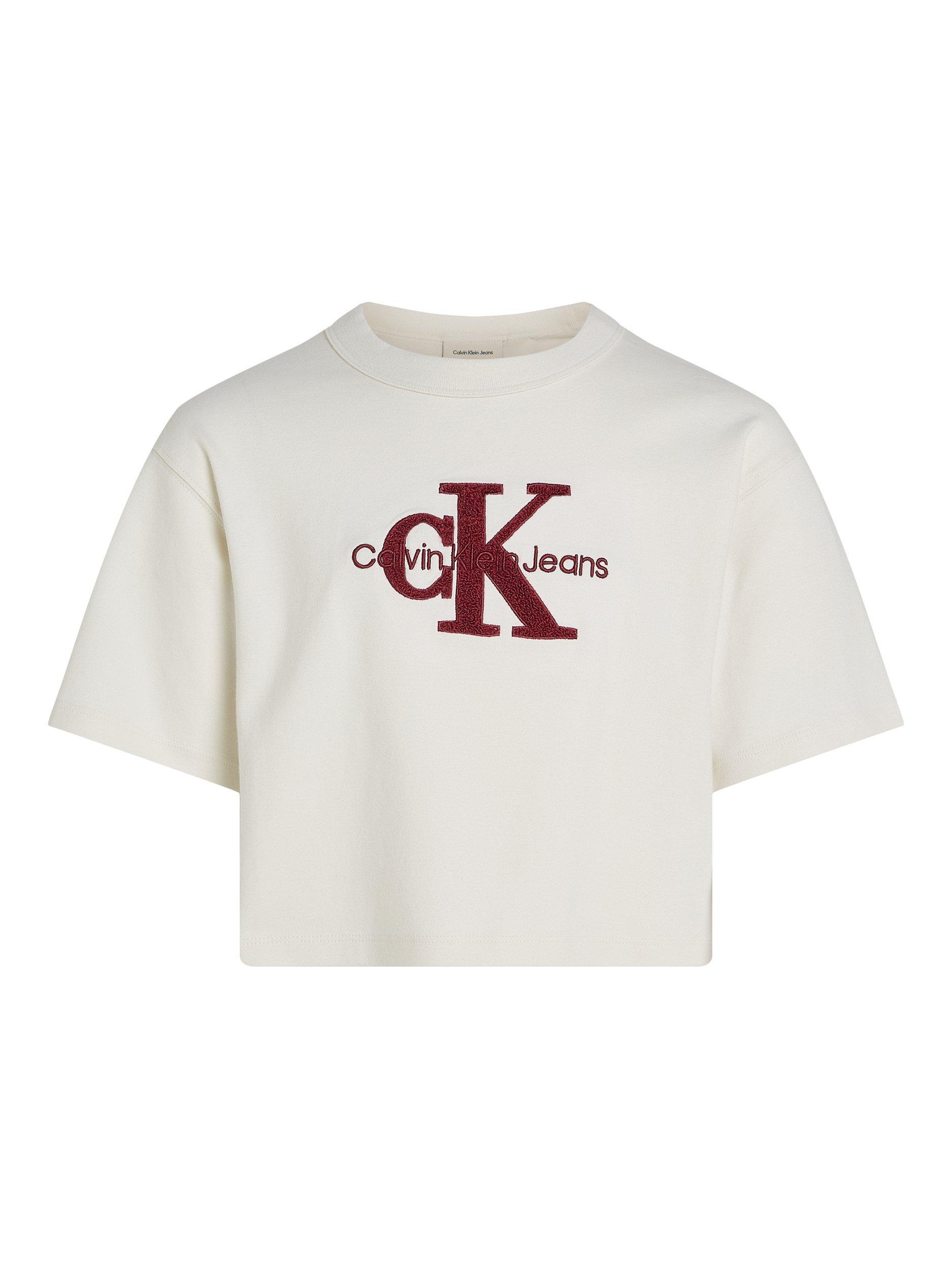 Product image 3 of 4, which shows Calvin Klein Jeans Kids' Teddy Monologo Cotton T-Shirt, Ivory, 14 years