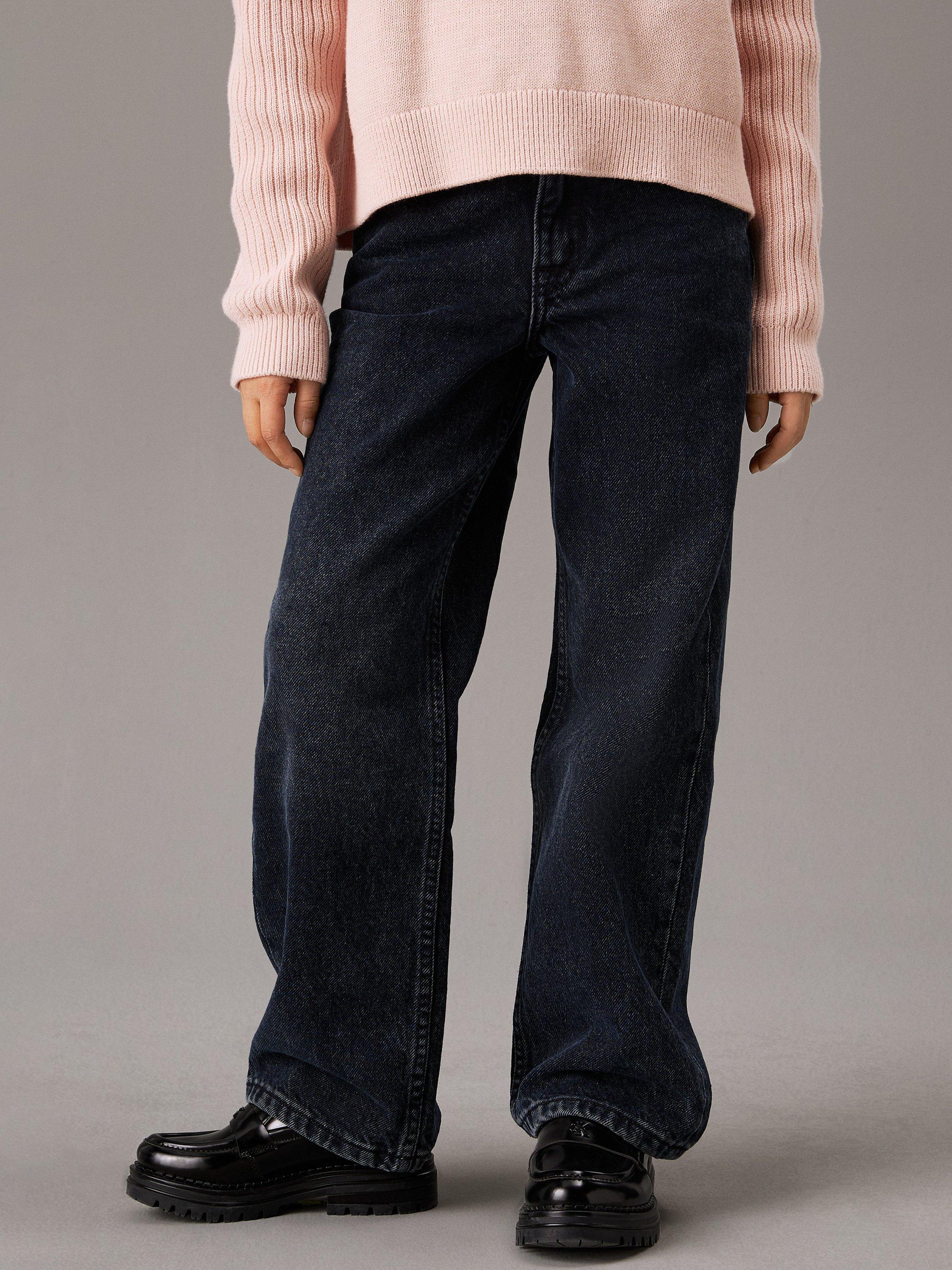 Product image 1 of 4, which shows Calvin Klein Jeans Kids' High Rise Wide Leg Jeans, Blue Black Rigid, 4 years