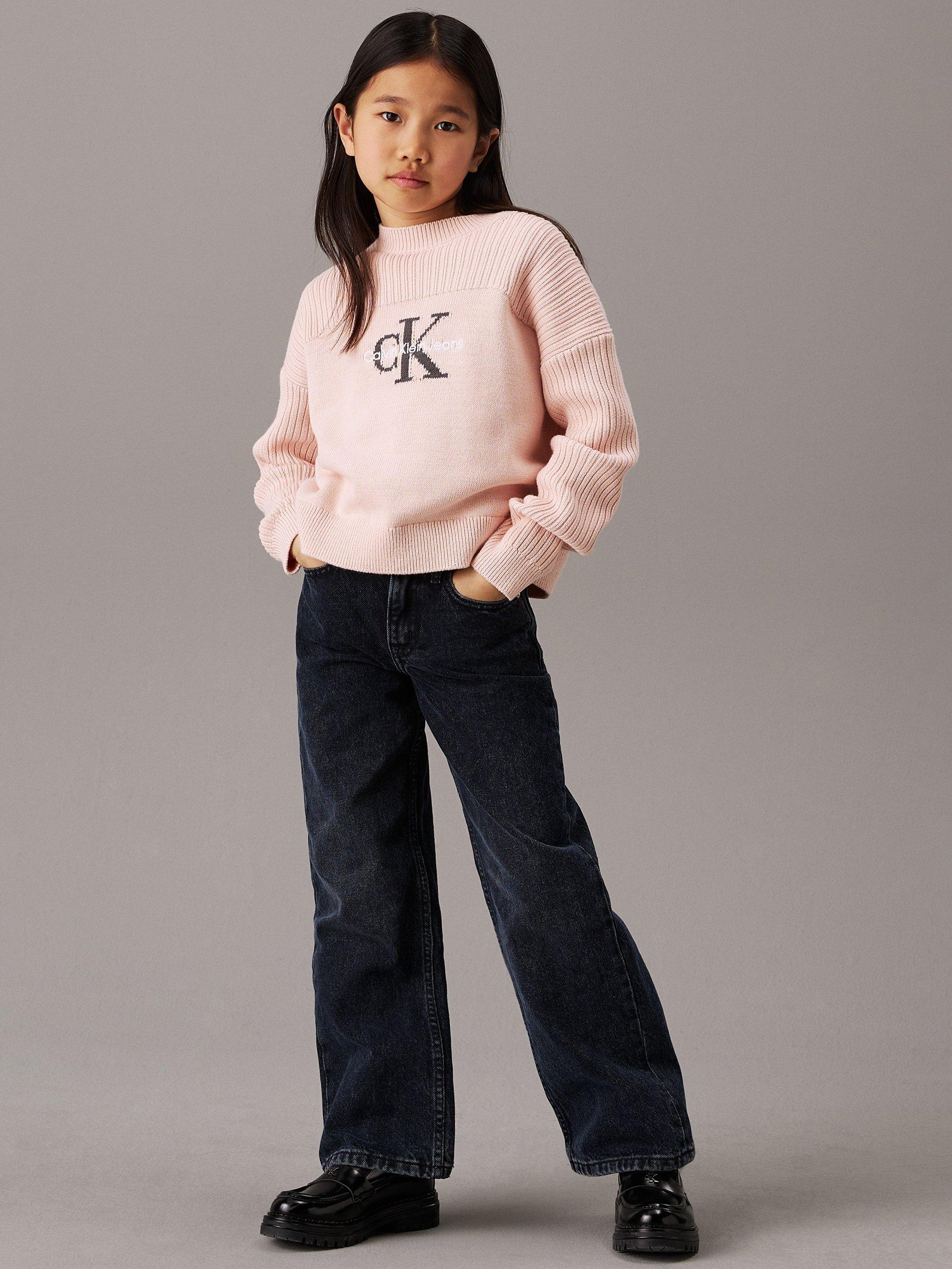 Product image 3 of 4, which shows Calvin Klein Jeans Kids' High Rise Wide Leg Jeans, Blue Black Rigid, 4 years