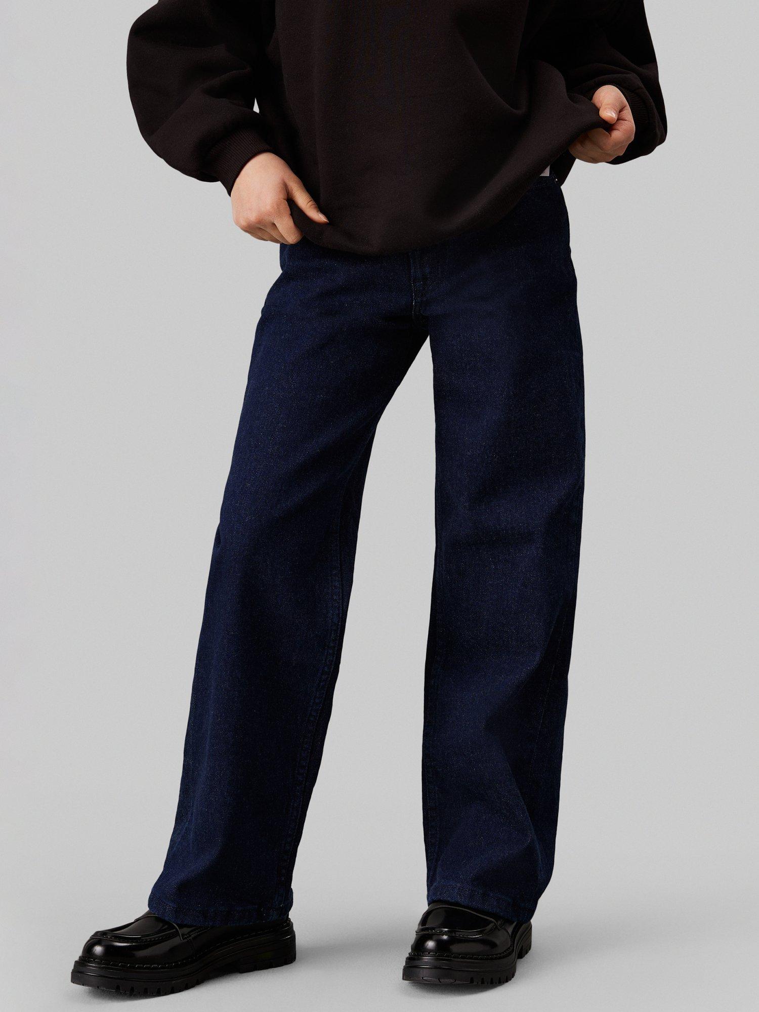 Product image 1 of 4, which shows Calvin Klein Kids' Wide Leg Jeans, Dark Blue, 8 years
