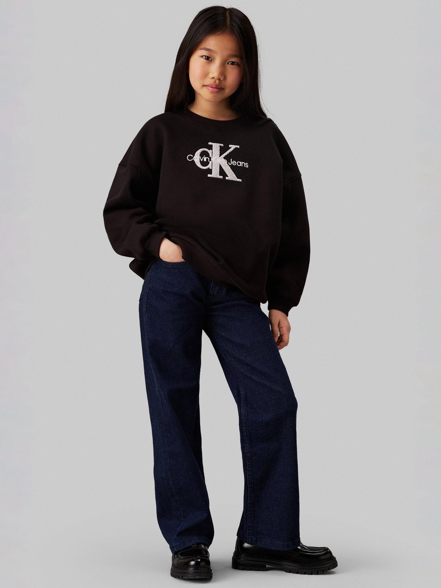 Product image 4 of 4, which shows Calvin Klein Kids' Wide Leg Jeans, Dark Blue, 8 years