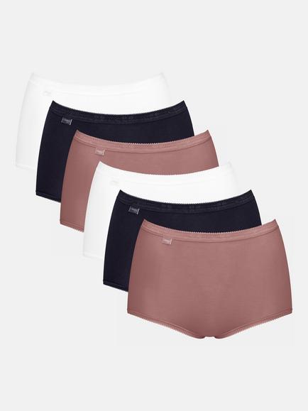 sloggi Basic+ Maxi Brief, Pack of 6, White/Black/Cacao