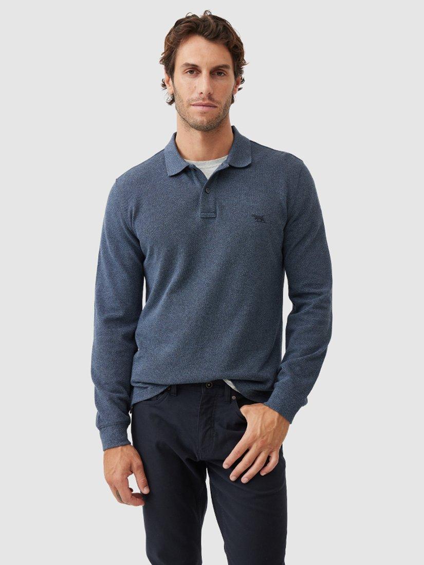 Product image 1 of 5, which shows Rodd & Gunn Gunn Cotton Slim Fit Long Sleeve Polo Shirt, Marine, XS