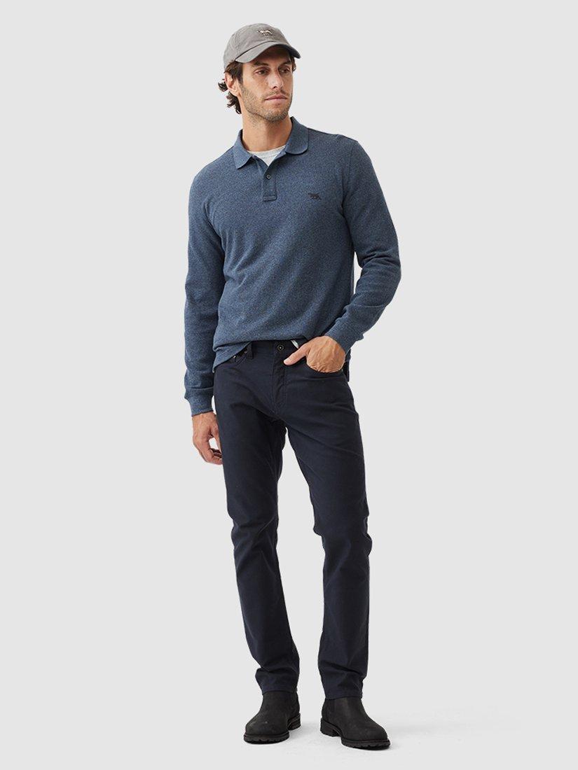 Product image 2 of 5, which shows Rodd & Gunn Gunn Cotton Slim Fit Long Sleeve Polo Shirt, Marine, XS