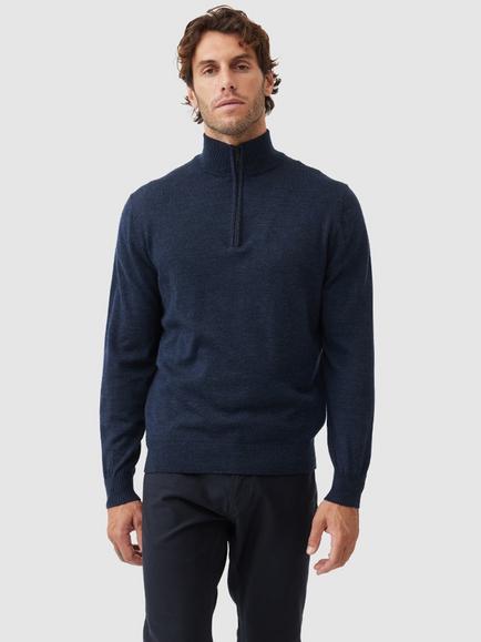 Rodd & Gunn Calderwell Traceable New Zealand Merino Zip Neck Jumper, Midnight