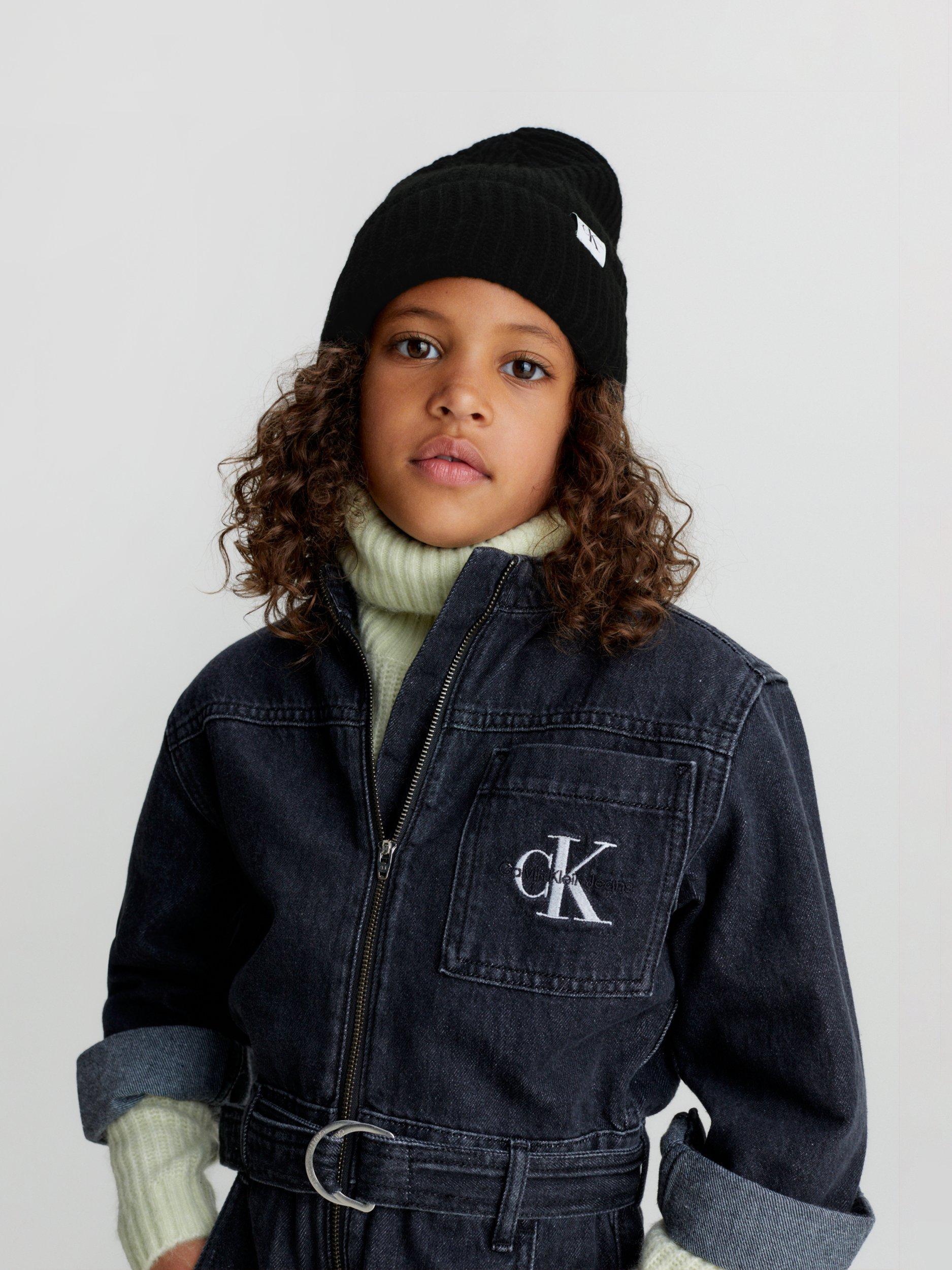 Product image 1 of 5, which shows Calvin Klein Kids' Monogram Ribbed Hat, Ck Black, L-XL