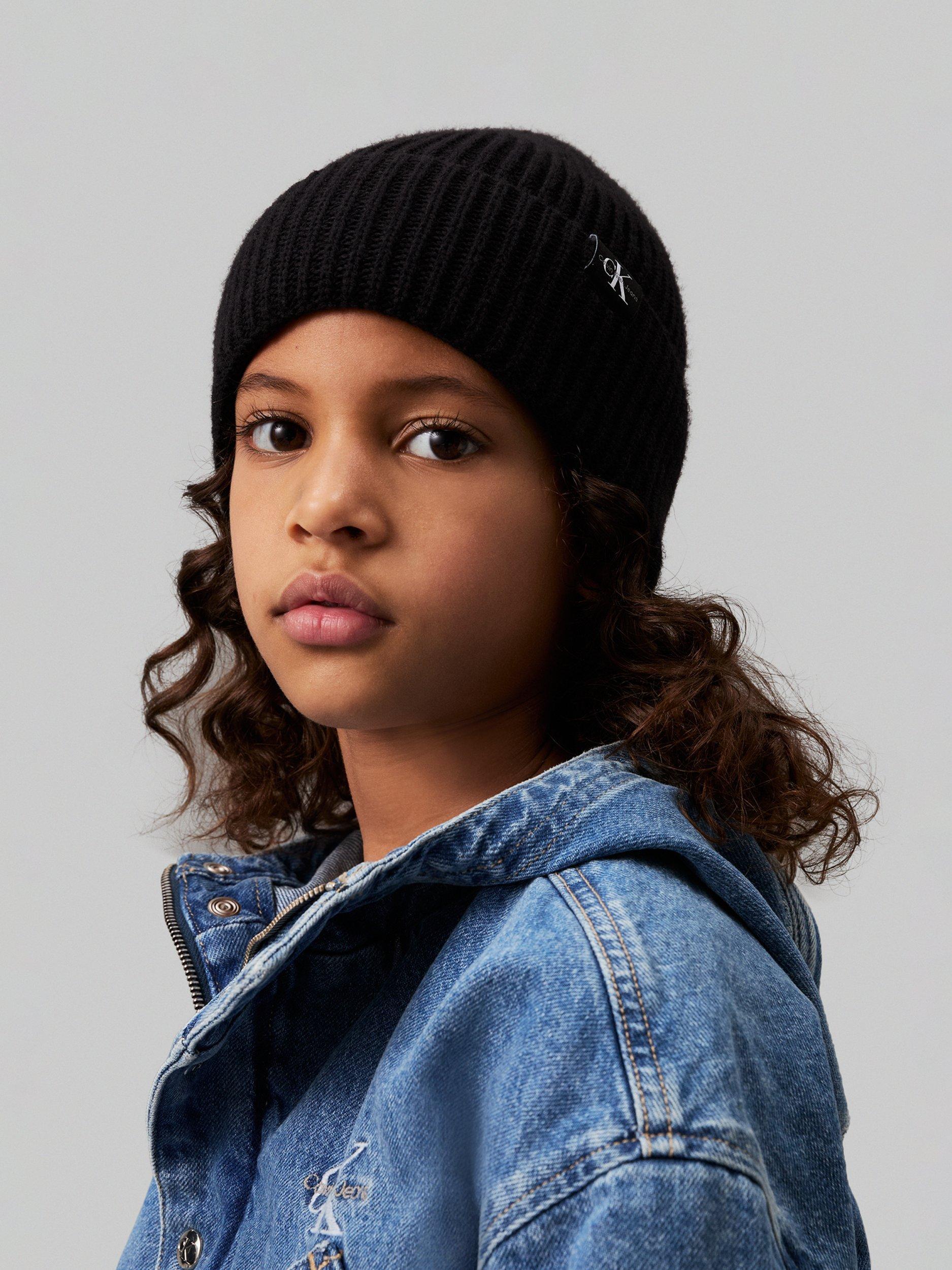Product image 2 of 5, which shows Calvin Klein Kids' Monogram Ribbed Hat, Ck Black, L-XL